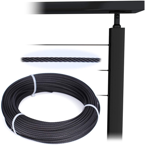 Cuerda de alambre revestida de PVC, cable de alambre de acero inoxidable 304 revestido con revestimiento negro para sistema de barandillas de cables