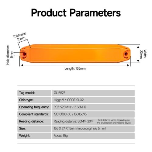 Yanzeo GL15527 UHF RFID Asset Management Tag Durable ABS Material, Ideal Tracking for Industrial Equipment & Metal Asset
