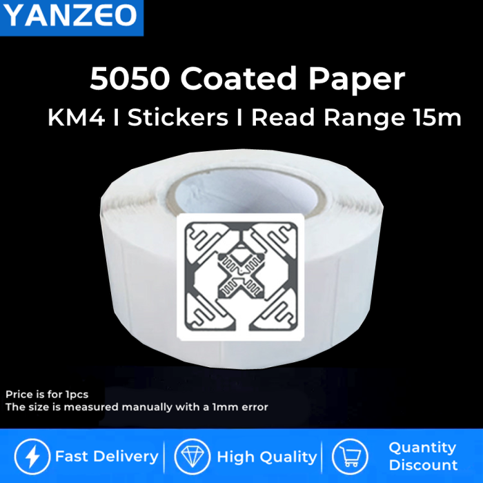 YANZEO Passive UHF RFID Tag Stickers 50*50mm 860~960MHz for Unmanned Supermarket Management,Assets Anti-theft