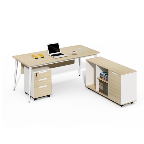 MDF y estructura de metal Mesa de oficina ejecutiva moderna y escritorio de esquina para computadora de estantería