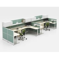 Double 4 Person Separate Workstation Cubicle Office Partition, Room Divider Cubicle with Desk