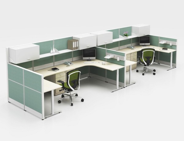 Double 4 Person Separate Workstation Cubicle Office Partition, Room Divider Cubicle with Desk