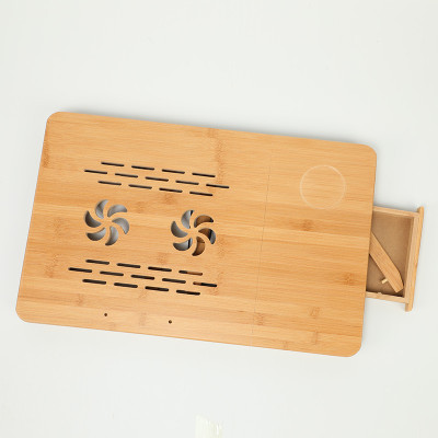 Bamboo laptop table with fan and foldable legs -FT1331-23