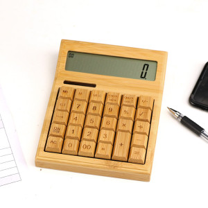 Solar Flat-angle Wooden Calculator with 12-digit Large Display