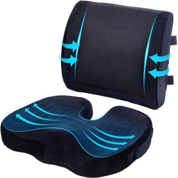 Coccyx Orthopedic Memory Foam | Lumbar Support Pillow | Office Chair Back Cushion | Improve Sitting Posture ( Black 2 PCS)