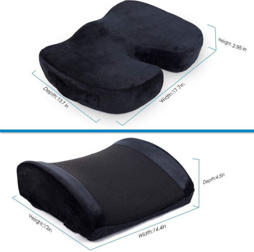 Coccyx Orthopedic Memory Foam | Lumbar Support Pillow | Office Chair Back Cushion | Improve Sitting Posture ( Black 2 PCS)