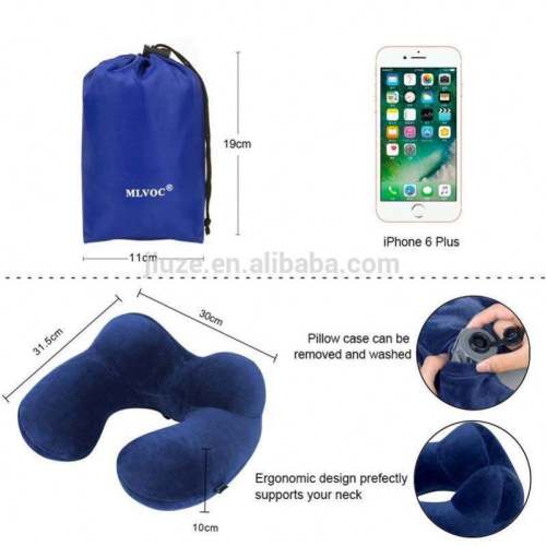 Inflatable U Shape Neck Pillow | Air Pillow Ear Plugs | Eye Mask and Drawstring Bag