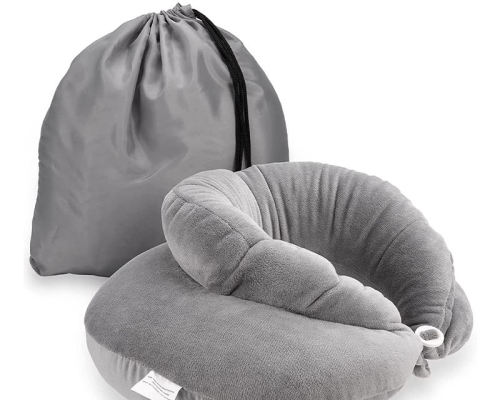 100% Memory Foam Neck Pillow | Airplanes Flight Rest Best | Adjustable Travel Neck | Support Pillows Grey | Travel Pillow