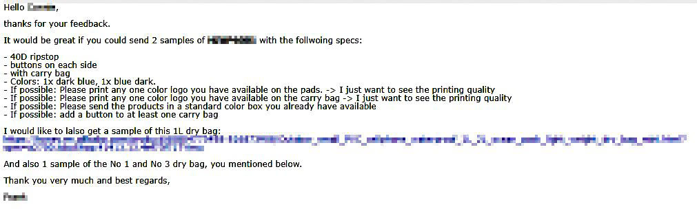 Customer placing sample order