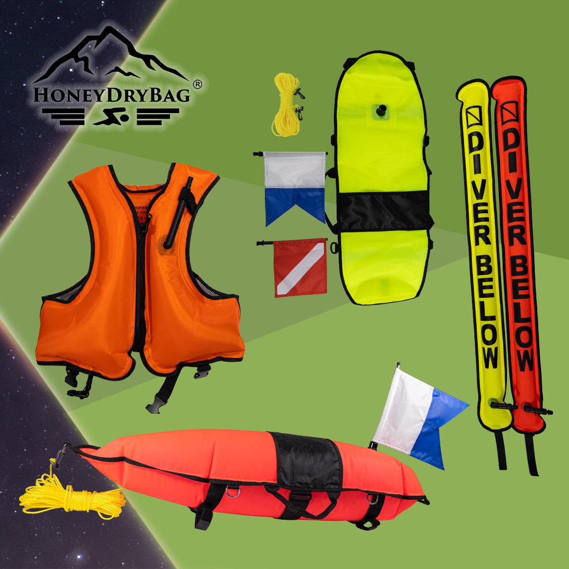 collection of spearfishing diving products