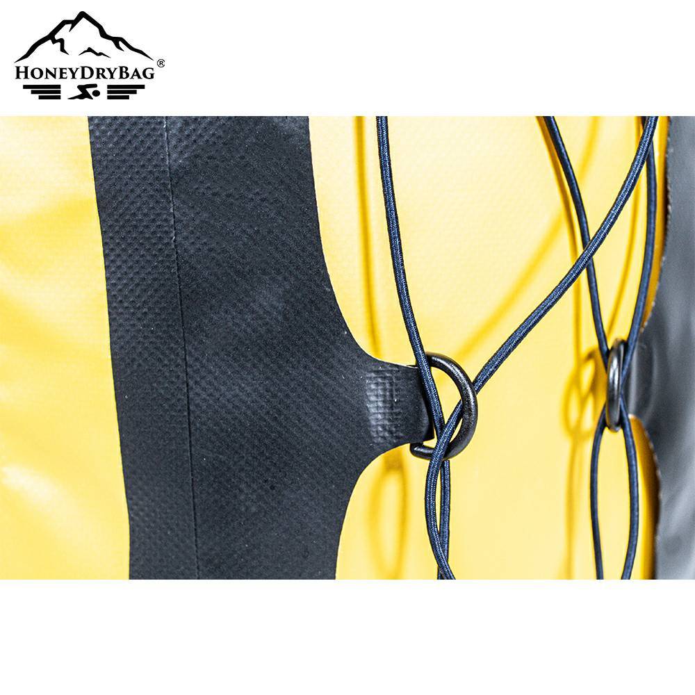 Elasticated bungee cord on the front with ventilated straps & D rings to store items like flasks for quick access.