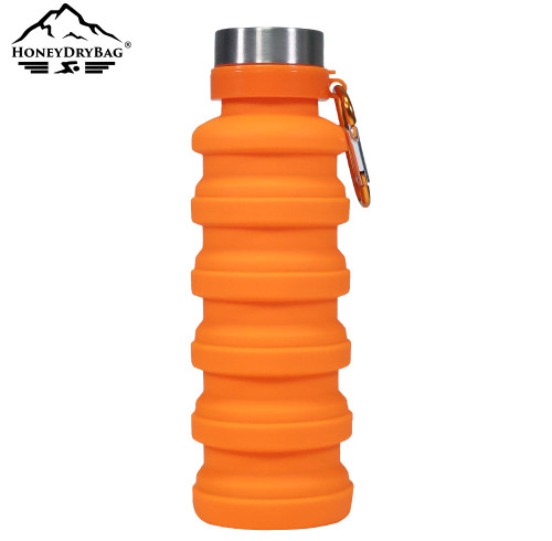 Silicone Collapsible Water Bottle with Stainless Steel Lid and Carabiner