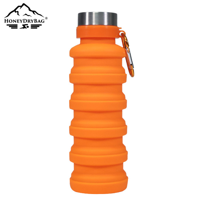 Silicone Collapsible Water Bottle with Stainless Steel Lid and Carabiner