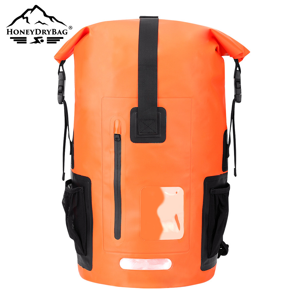 Seamless high frequency welded construction and roll-top sealing system make the backpack 100% waterproof and suitable for quick submersion.