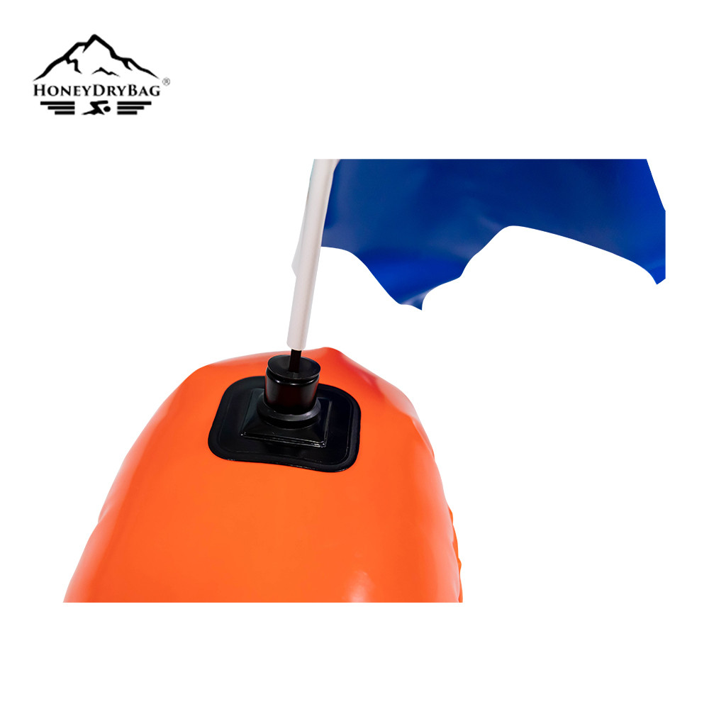 High visibility color together with an internationally recognized dive flag and a durable waist rope.