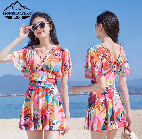 New Female One Piece Swimsuit Summer Beach Dress Floral Print Underwire Thin Swimsuit Swimsuit