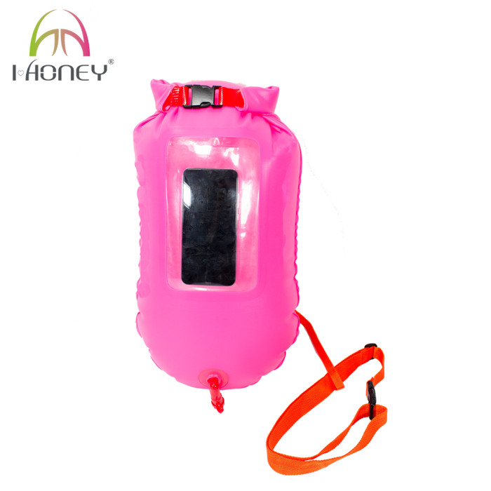 Multi Functional Swim Buoy With Touchscreen Window And Storage Compartment For Open Water Swimming Safety