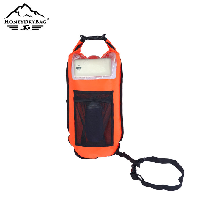 High Visibility Open Water Swim Buoy with 28L Dry Bag & Mesh Pocket | Safety Tow Float for Swimmers, Triathletes & Ocean Swimming