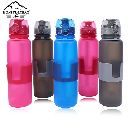 BPA-free food-grade silicone collapsible water bottle, reusable, factory direct supply.
