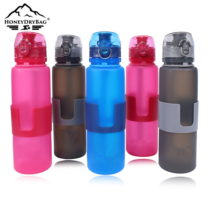 BPA-free food-grade silicone collapsible water bottle, reusable, factory direct supply.