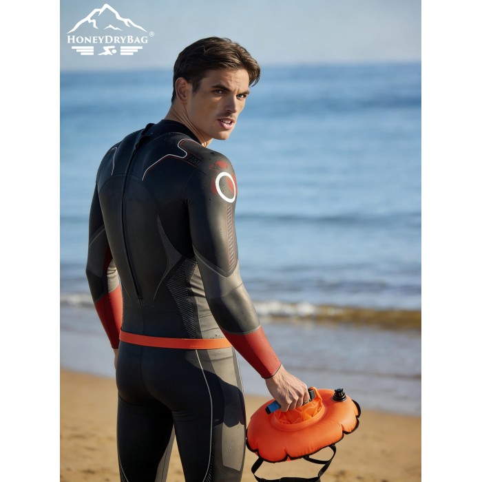 Compact 10L Inflatable Swim Buoy High Visibility Orange with Waist Strap for Safe Open Water Swimming Practice