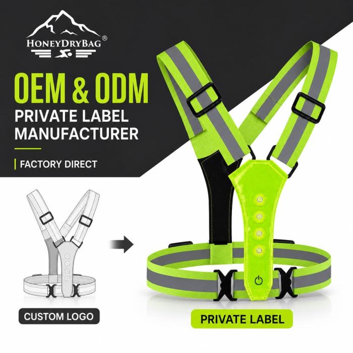 USB Rechargeable LED Reflective Running Vest Custom Logo For Marathon Trail Triathlon