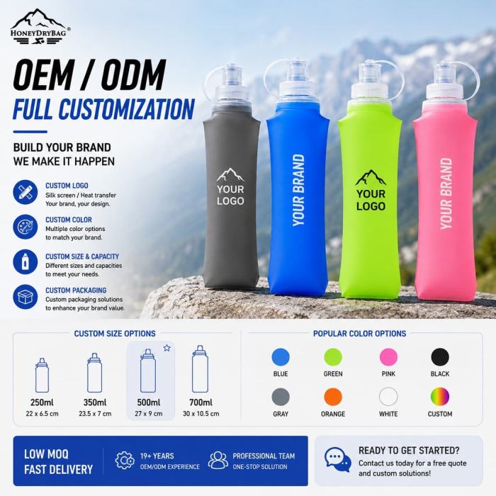 Custom Collapsible TPU Soft Flask BPA-Free For Trail Running Marathon Triathlon