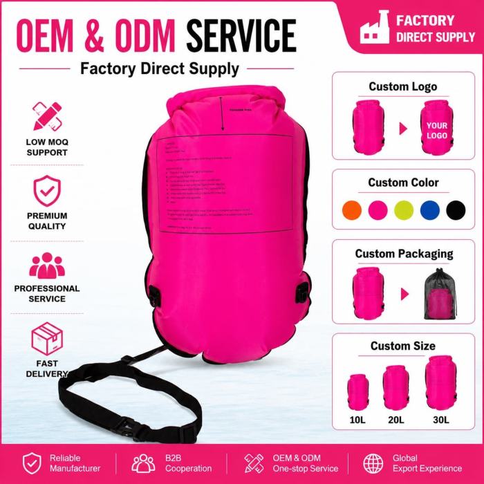 Custom Logo TPU Swim Tow Float, 20L Dry Bag & Safety Buoy