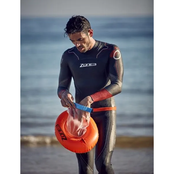 Compact 10L Inflatable Swim Buoy High Visibility Orange with Waist Strap for Safe Open Water Swimming Practice