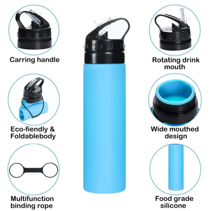 500ml Foldable Silicone Water Bottle | Portable Silicone Hydration System | Running and Outdoor Sports Hydration Pack Accessory