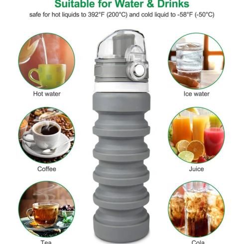 Compact and portable: Food-grade silicone water bottle | Essential for outdoor adventures and daily commutes, reusable, factory direct supply