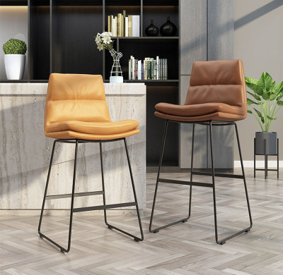wholesales bar stool with leather cushion modern simple high bar chair with metal foot-Yuxun