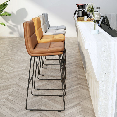 wholesales bar stool with leather cushion modern simple high bar chair with metal foot-Yuxun