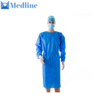 Disposable Surgical Gowns Waterproof Blue Color Knit Cuffs Medical Sms Isolation Fluid Repellent