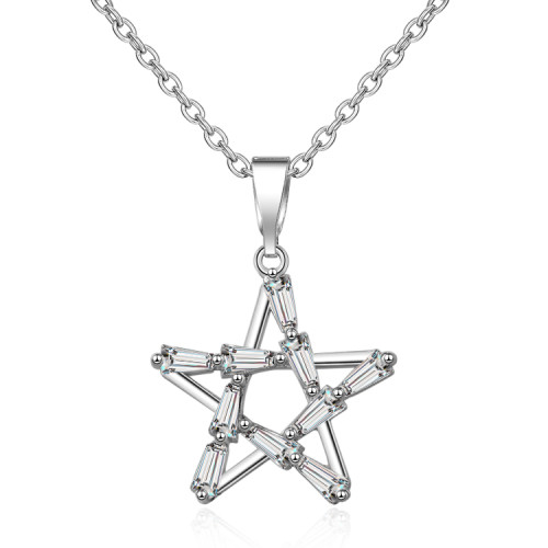 Factory Supply| Customize Star Pentacle Hip Hop Pendant Necklace| 18k White Gold Copper Alloy Jewelry with AAA Cubic Zirconia