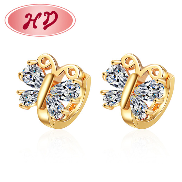 Wholesale 18k Gold CZ Butterfly Huggie Hoop Earrings| Ladies Fashion Earrings| Dainty Shining AAA Cubic Zirconia Gold Huggies
