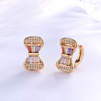 Cuztomized Wholesale 18k Gold Huggie| Small Gold Bow Tie Knot Hinged Hoop Earrings For Women| Trendy CZ Girls Huggie Earrings Wholesale