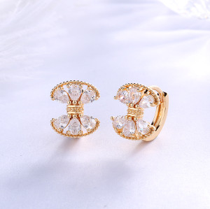 Wholesale CZ Stone Jewellery Customize Huggie Earrings| Lovely Bow Tie Knot Design Huggie Earrings| Hypoallergenic CZ 18k Gold Jewelry Gift for Women Girls Teens