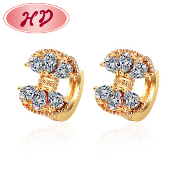 Wholesale CZ Stone Jewellery Customize Huggie Earrings| Lovely Bow Tie Knot Design Huggie Earrings| Hypoallergenic CZ 18k Gold Jewelry Gift for Women Girls Teens