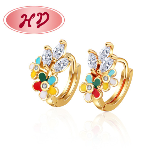 Wholesale Special Design Huggie Hoop Earrings| Lovely Flower Blossom Ear Huggie for Women|18k Gold Plated Oil Driping AAA CZ Hypoallergenic Jewelry gift