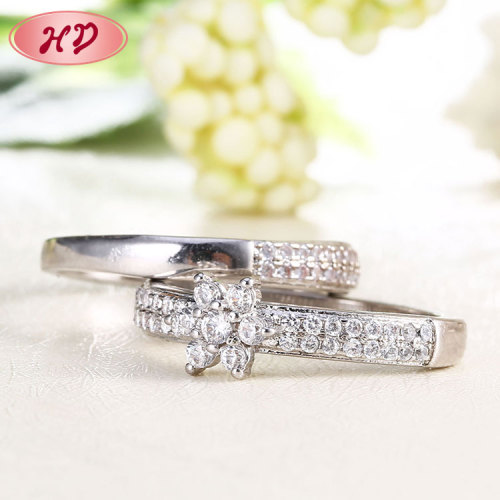 Wholesale White Gold Flower Design Promise Rings for Couples| Endless Love Flower AAA Cubic Zirconia Diamond| Cute Matching Rings for Engagement Anniversary Wedding