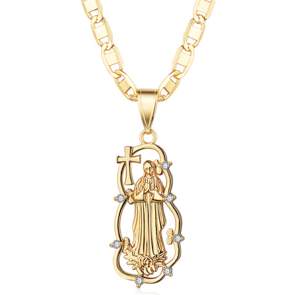 Proveedores de joyería Colgantes elegantes al por mayor | Cruz Dios Madre Joyas Cristianas Colgante Religioso Oro| Colgantes de medalla de circonita cúbica AAA de oro de 18 quilates
