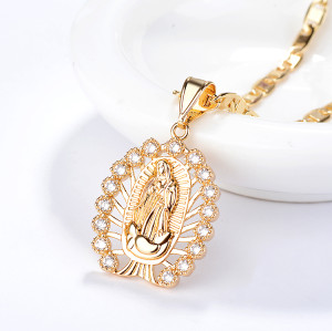 Wholesale Bulk Pendants| Halo God Mother Maria Jewelry for Christian Faith Religious Pendants| 18k Gold Plated AAA Cubic Zircon