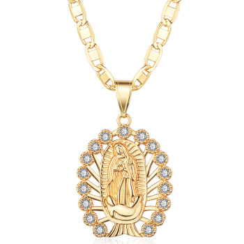 Wholesale Bulk Pendants| Halo God Mother Maria Jewelry for Christian Faith Religious Pendants| 18k Gold Plated AAA Cubic Zircon