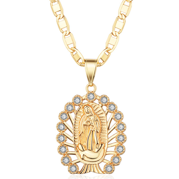 Colgantes a granel al por mayor| Halo God Mother Maria Jewelry para colgantes religiosos de fe cristiana | Circón cúbico AAA chapado en oro de 18 k