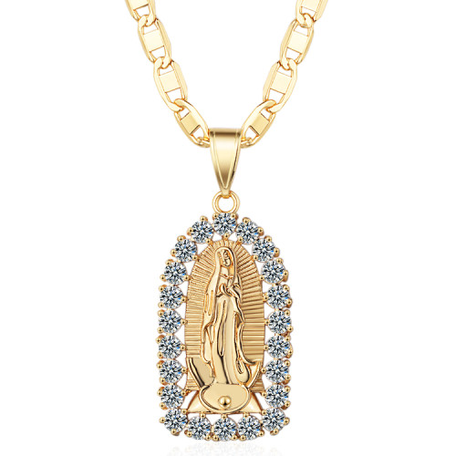 Factory Price Pendants Wholesale| God Mother Mary Jewelry for Christian Faith Religion Religious Pendants| 18k Gold Plated AAA Cubic Zirconia Medal Large Charms
