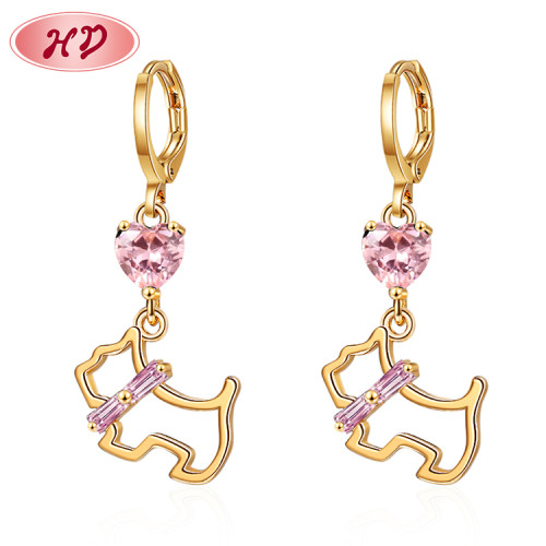 Customized Jewelry Wholesale | White Pink Black Kitty Cute Little Cat Pets Dangle Fashion Earring | 18k Gold Cubic Zirconia Drop Earrings for Women