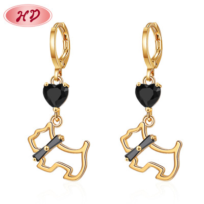 Customized Jewelry Wholesale | White Pink Black Kitty Cute Little Cat Pets Dangle Fashion Earring | 18k Gold Cubic Zirconia Drop Earrings for Women