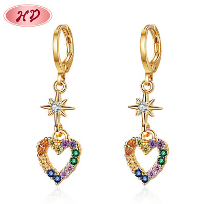 Factory Price Earrings Wholesale | Heart & Star Drop Earrings | 18k Gold Plated CZ Drop Earrings for Women
