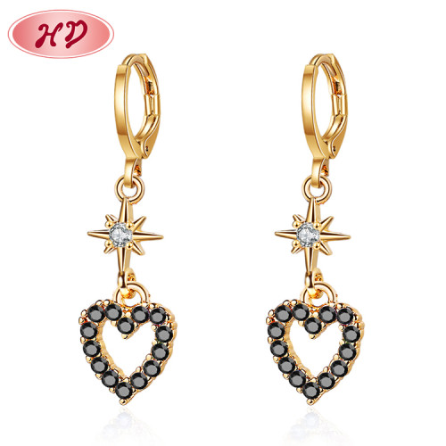 Factory Price Earrings Wholesale | Heart & Star Drop Earrings | 18k Gold Plated CZ Drop Earrings for Women
